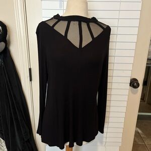 Elegant Black Mesh Detail Women's Top